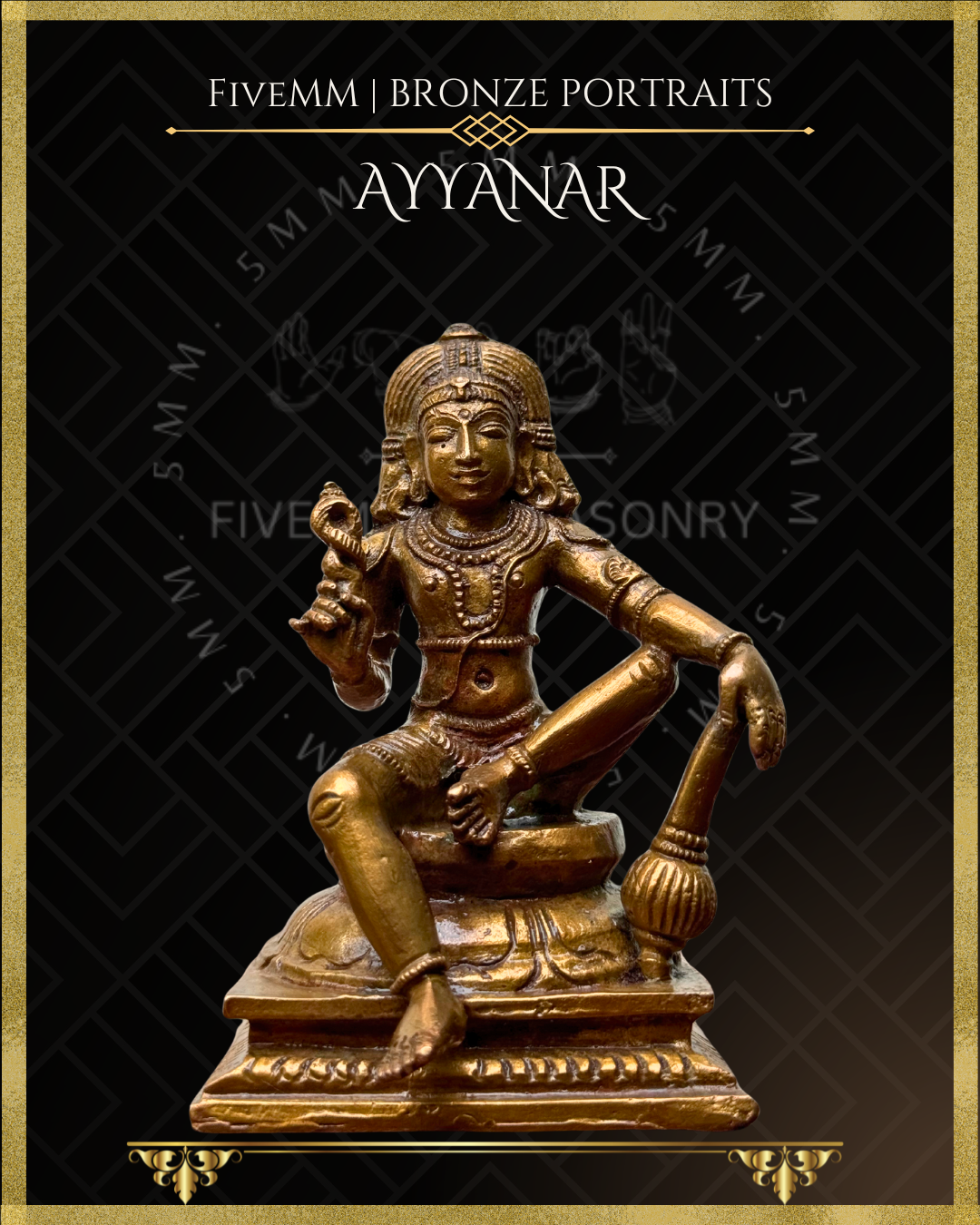 Ayyanar Panchaloha Bronze statue – per Shilpa Sastra iconography, handcrafted by lost wax casting – Bottom up angle view