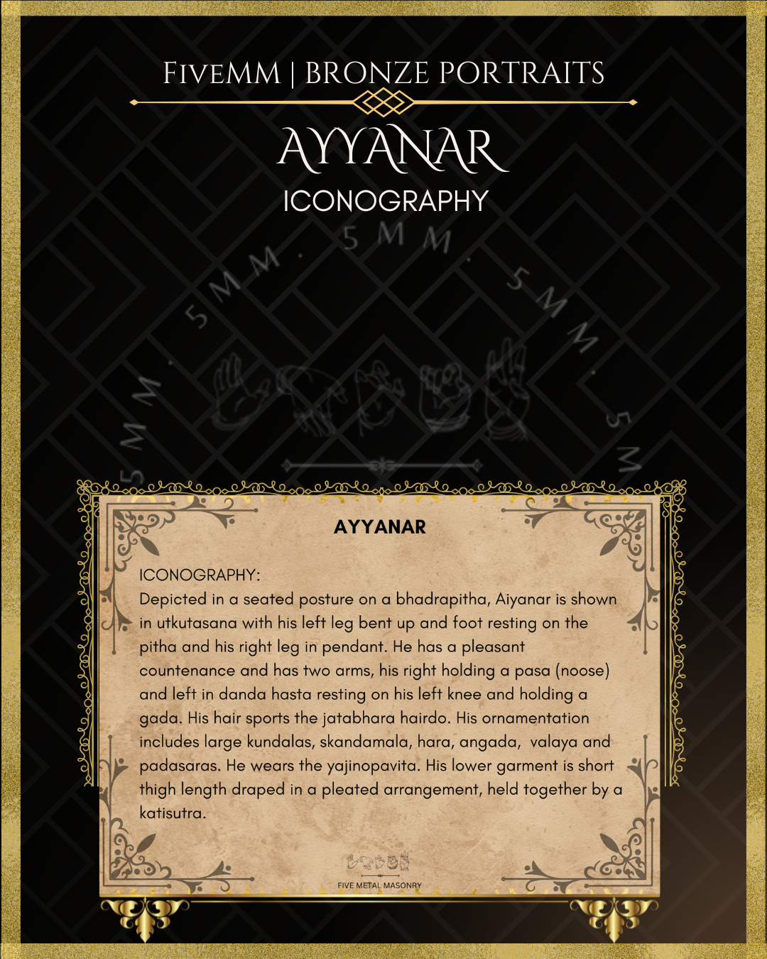 Ayyanar Panchaloha Bronze statue – per Shilpa Sastra iconography, handcrafted by lost wax casting – Iconographic description