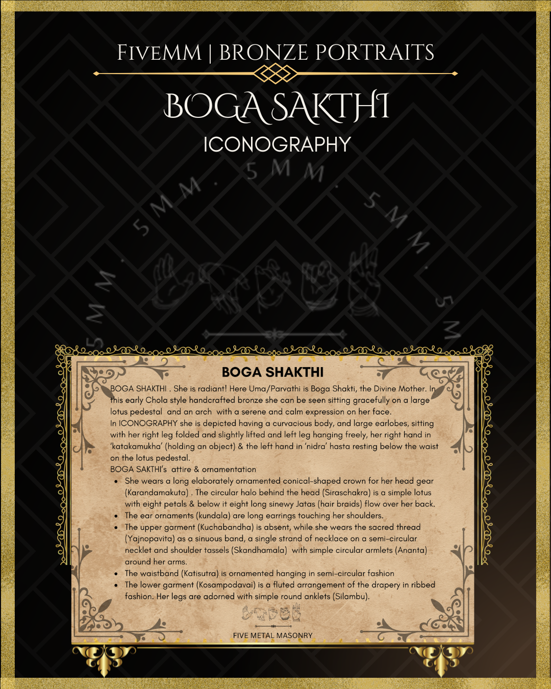 Boga Shakti Panchaloha Bronze statue – per Shilpa Sastra iconography, handcrafted by lost wax casting – iconographic description
