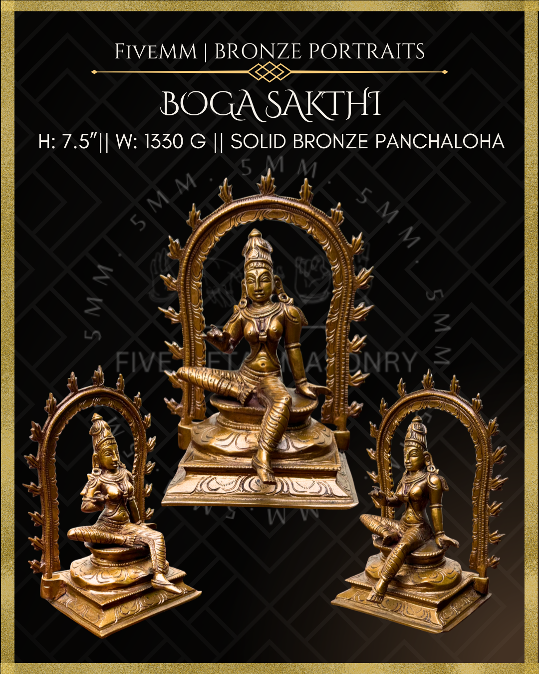 Boga Shakti Panchaloha Bronze statue – per Shilpa Sastra iconography, handcrafted by lost wax casting – All angles view