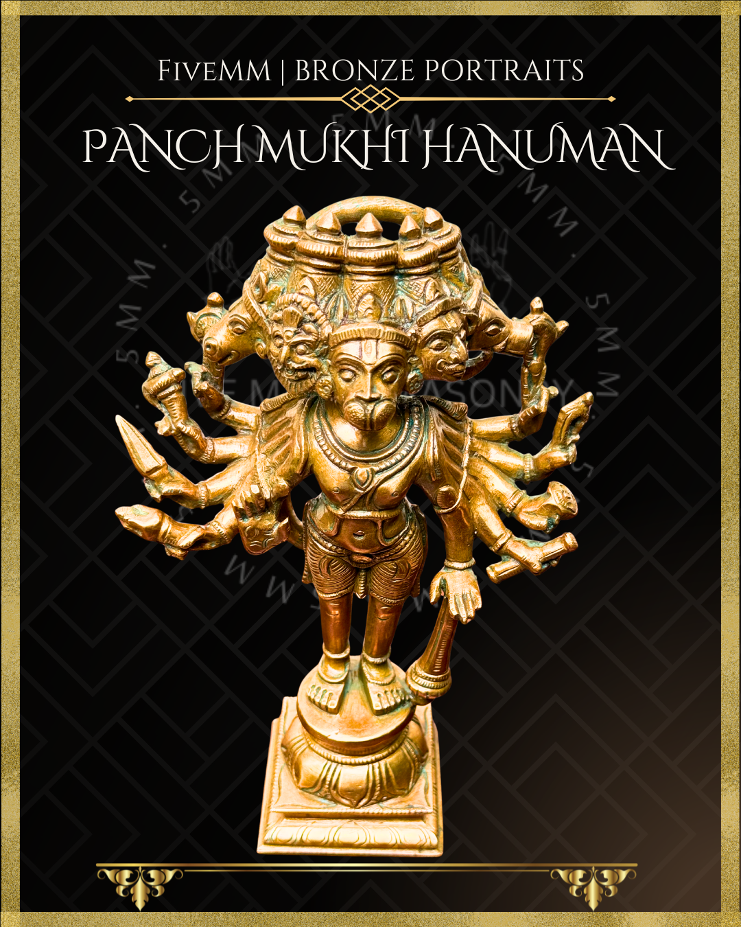 Panchmukhi Hanuman Panchaloha Bronze statue – per Shilpa Sastra iconography, handcrafted by lost wax casting – Top angle view