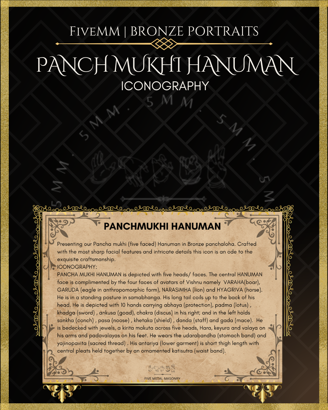 Panchmukhi Hanuman Panchaloha Bronze statue – per Shilpa Sastra iconography, handcrafted by lost wax casting – iconographic  description