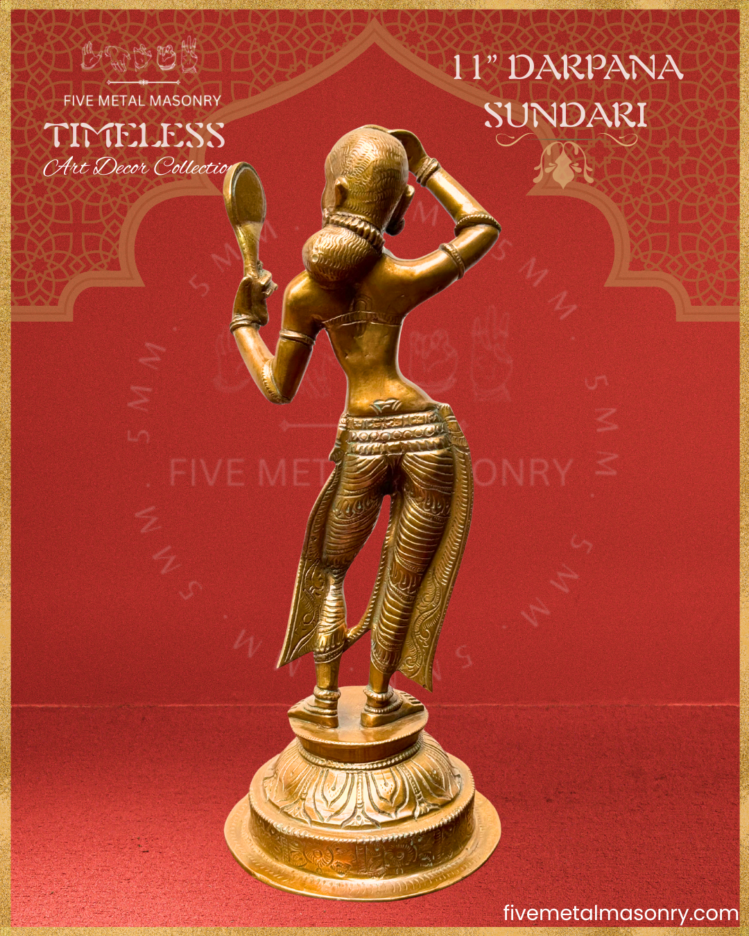 Apsara-Lady with mirror Panchaloha Bronze statue – Timeless Collection - Iconography per Shilpa Sastra, Handcrafted lost wax casting – Rear view