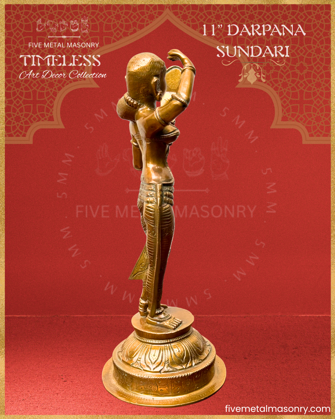 Apsara-Lady with mirror Panchaloha Bronze statue – Timeless Collection - Iconography per Shilpa Sastra, Handcrafted lost wax casting – Side view