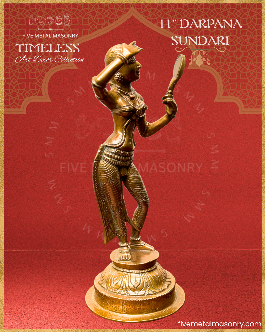 Apsara-Lady with mirror Panchaloha Bronze statue – Timeless Collection - Iconography per Shilpa Sastra, Handcrafted lost wax casting – Right facing view