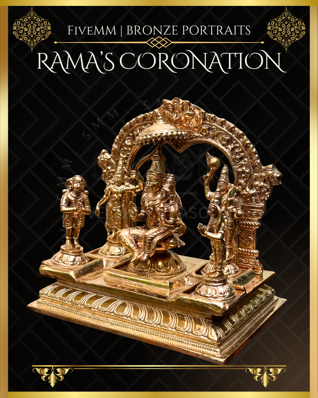 Ramar Pattabishekam Panchaloha Bronze statue – per Shilpa Sastra iconography, handcrafted by lost wax casting – Left facing view