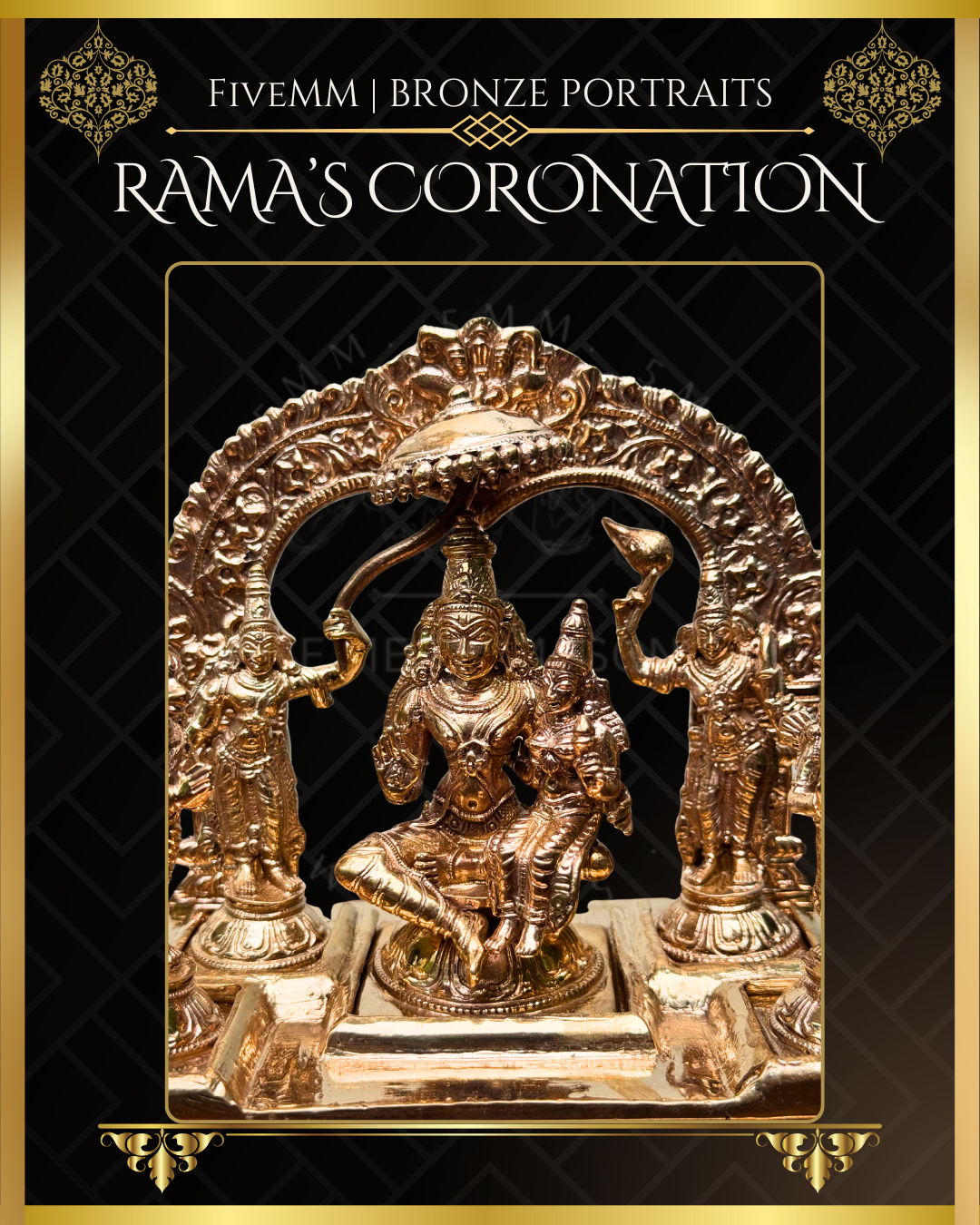 Ramar Pattabishekam Panchaloha Bronze statue – per Shilpa Sastra iconography, handcrafted by lost wax casting – Closeup view