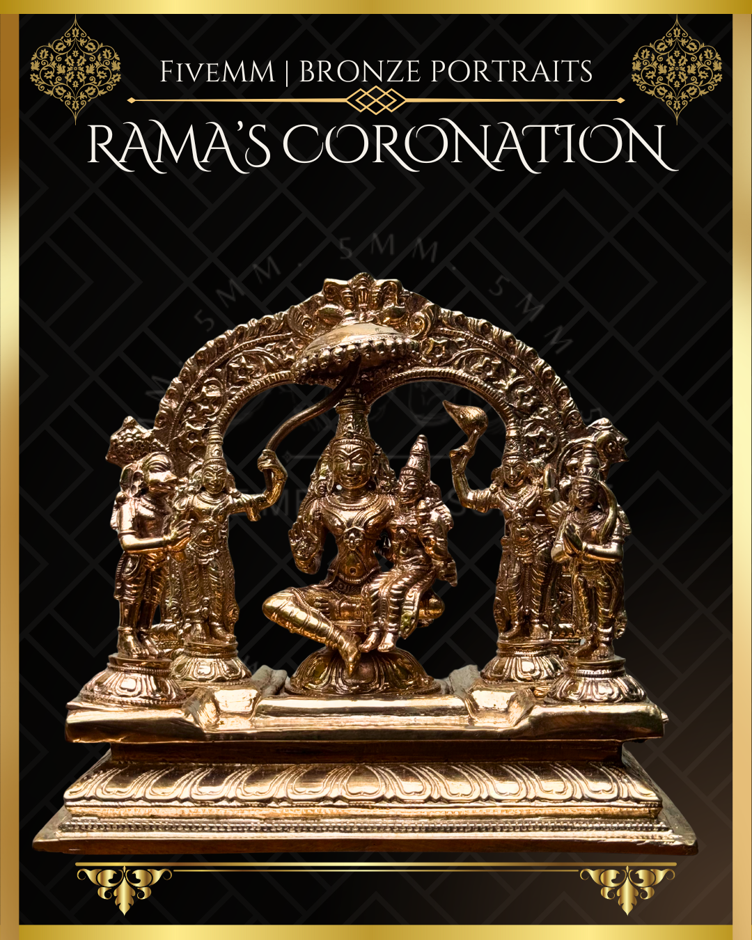 Ramar Pattabishekam Panchaloha Bronze statue – per Shilpa Sastra iconography, handcrafted by lost wax casting – Bottom projection view