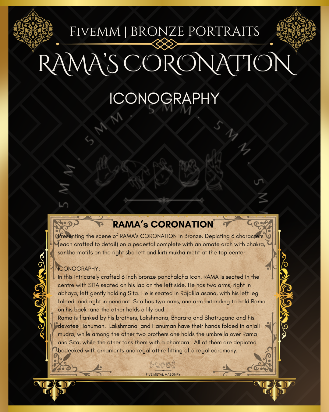 Ramar Pattabishekam Panchaloha Bronze statue – per Shilpa Sastra iconography, handcrafted by lost wax casting – Iconographic description