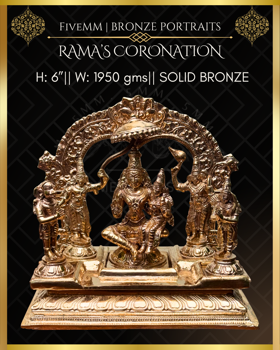 Ramar Pattabishekam Panchaloha Bronze statue – per Shilpa Sastra iconography, handcrafted by lost wax casting – Dimensions view