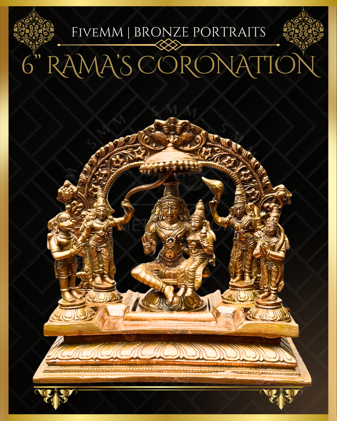 Rama Pattabishekam (Coronation) Panchaloha Bronze statue – per Shilpa Sastra iconography, handcrafted by lost wax casting – Front view