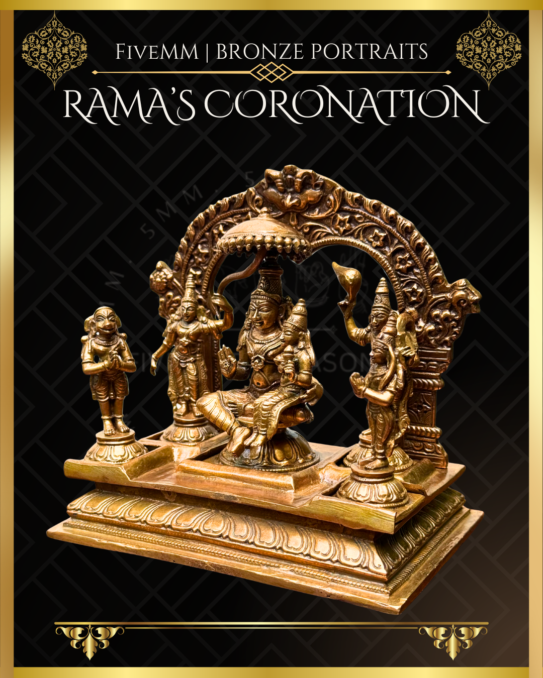 Rama Pattabishekam (Coronation) Panchaloha Bronze statue – per Shilpa Sastra iconography, handcrafted by lost wax casting – Left facing view