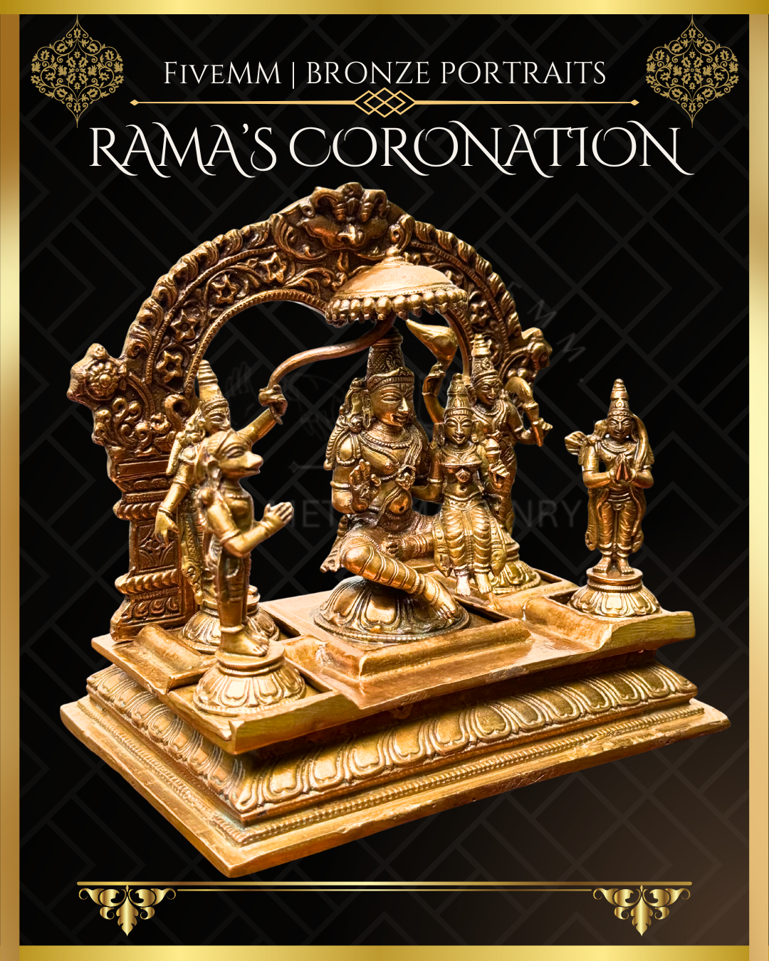 Rama Pattabishekam (Coronation) Panchaloha Bronze statue – per Shilpa Sastra iconography, handcrafted by lost wax casting – Right facing view