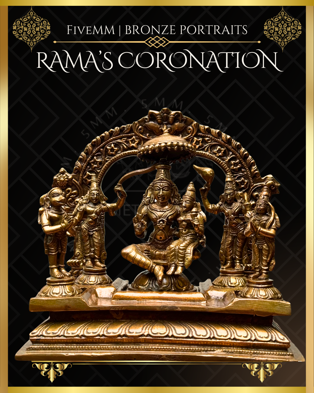 Rama Pattabishekam (Coronation) Panchaloha Bronze statue – per Shilpa Sastra iconography, handcrafted by lost wax casting – Projected view