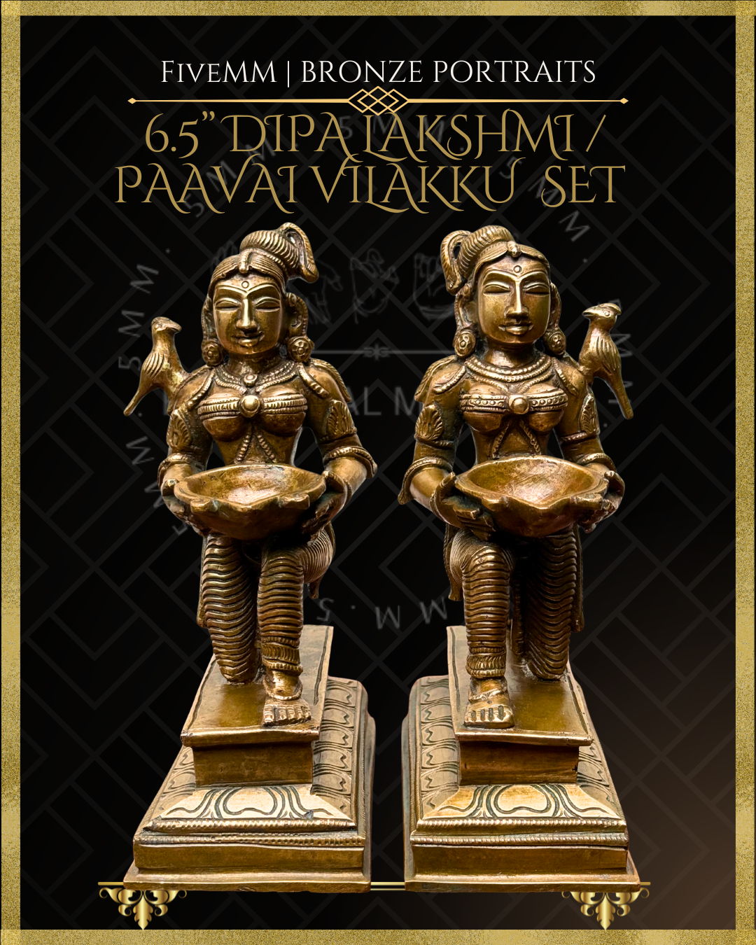 Set of Dipalakshmi / Paavai Vilakku Panchaloha Bronze statue – per Shilpa Sastra iconography, handcrafted by lost wax casting – Front view