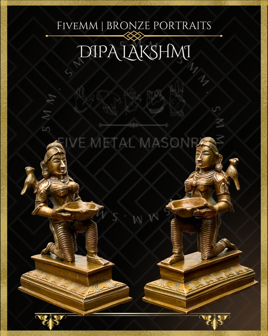 Set of Dipalakshmi / Paavai Vilakku Panchaloha Bronze statue – per Shilpa Sastra iconography, handcrafted by lost wax casting – Front side view