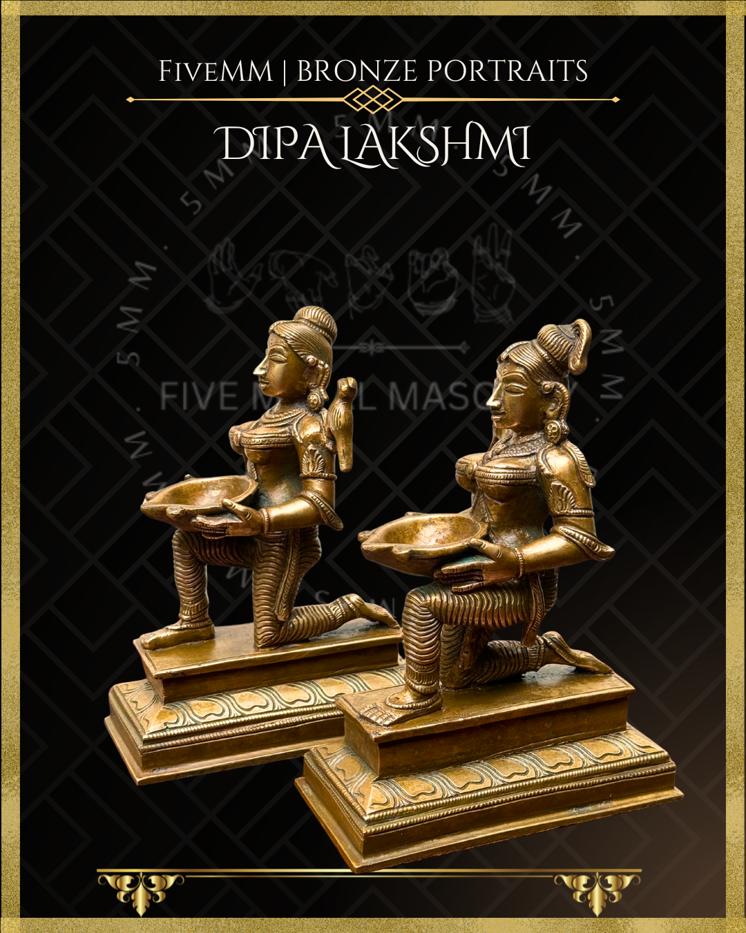 Set of Dipalakshmi / Paavai Vilakku Panchaloha Bronze statue – per Shilpa Sastra iconography, handcrafted by lost wax casting – left facing view