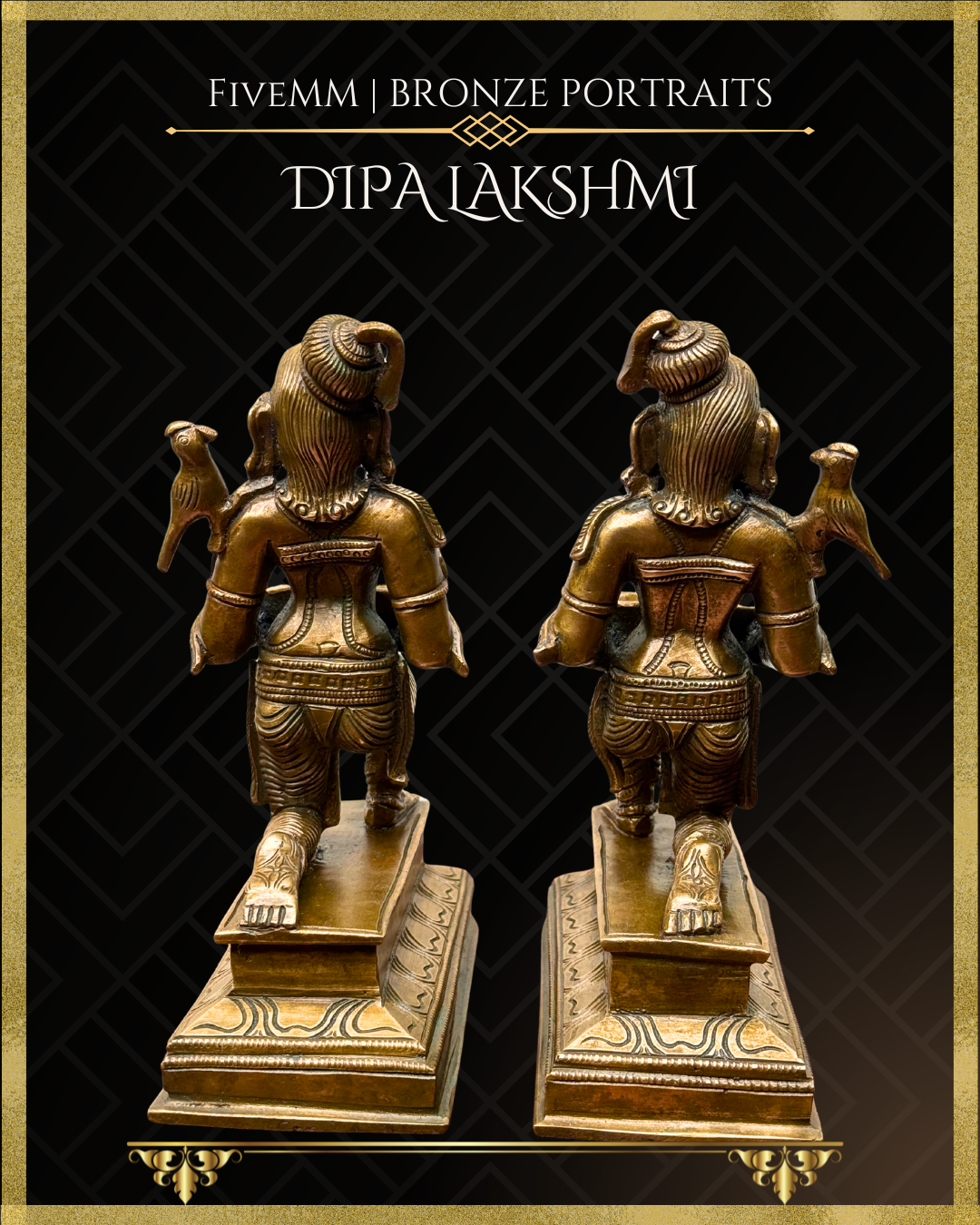 Set of Dipalakshmi / Paavai Vilakku Panchaloha Bronze statue – per Shilpa Sastra iconography, handcrafted by lost wax casting – Rear view