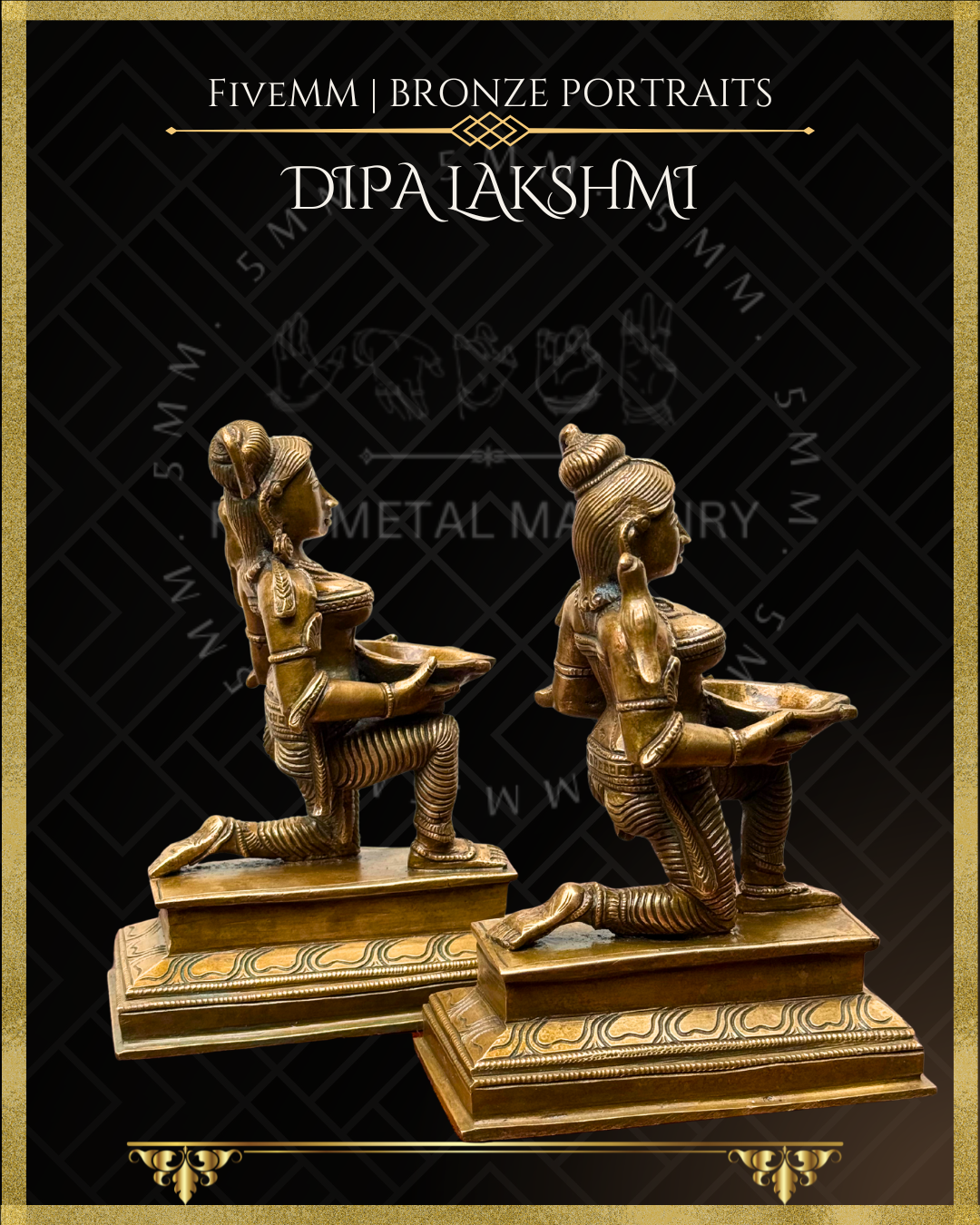 Set of Dipalakshmi / Paavai Vilakku Panchaloha Bronze statue – per Shilpa Sastra iconography, handcrafted by lost wax casting – Right facing view