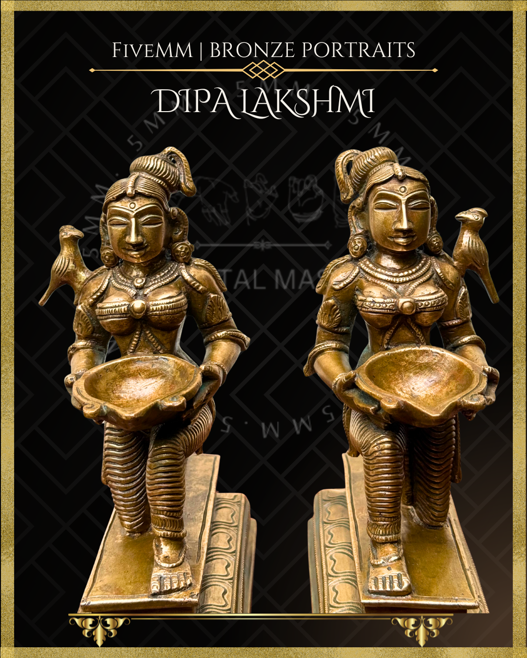 Set of Dipalakshmi / Paavai Vilakku Panchaloha Bronze statue – per Shilpa Sastra iconography, handcrafted by lost wax casting – Front closeup view
