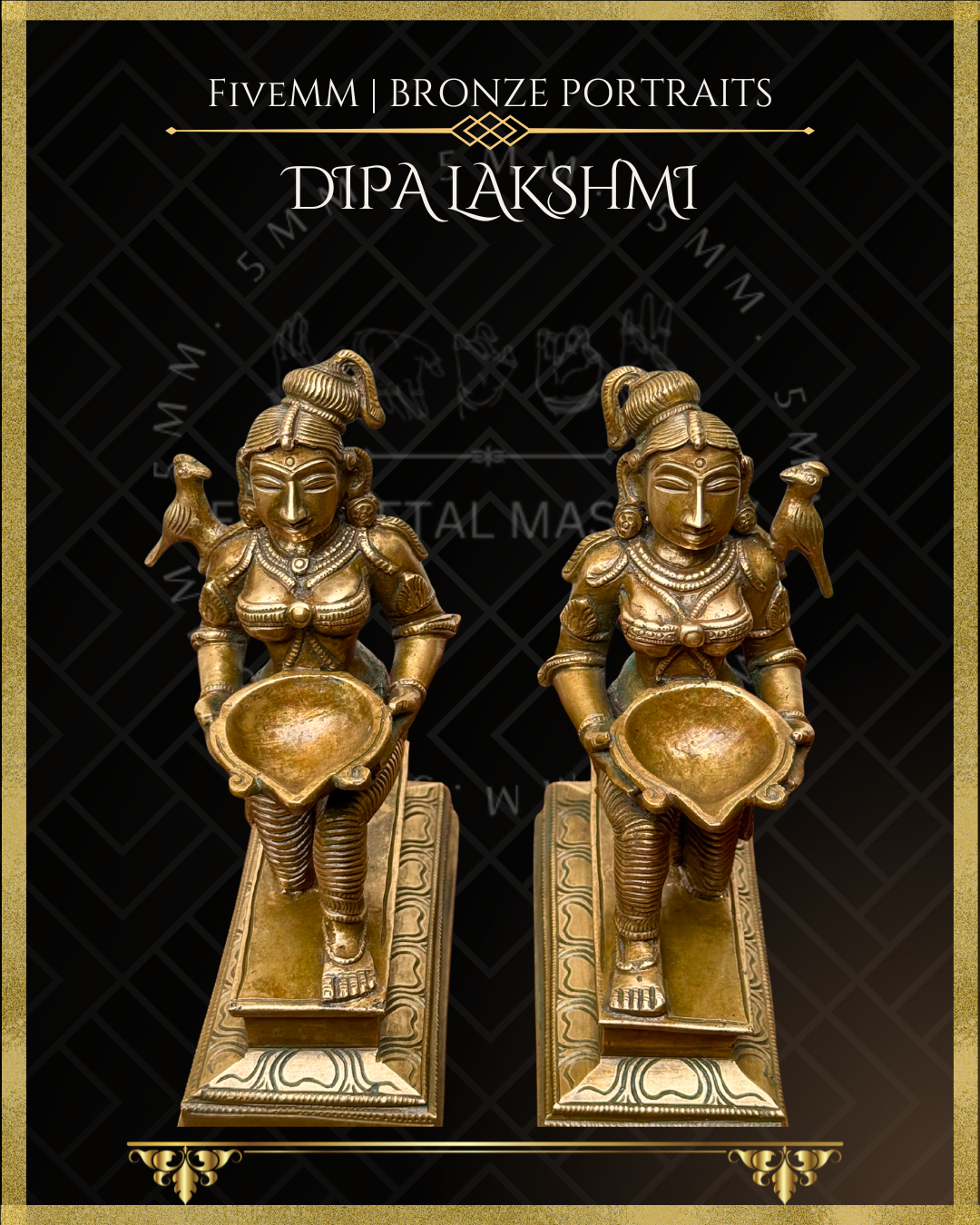 Set of Dipalakshmi / Paavai Vilakku Panchaloha Bronze statue – per Shilpa Sastra iconography, handcrafted by lost wax casting – Top angle view