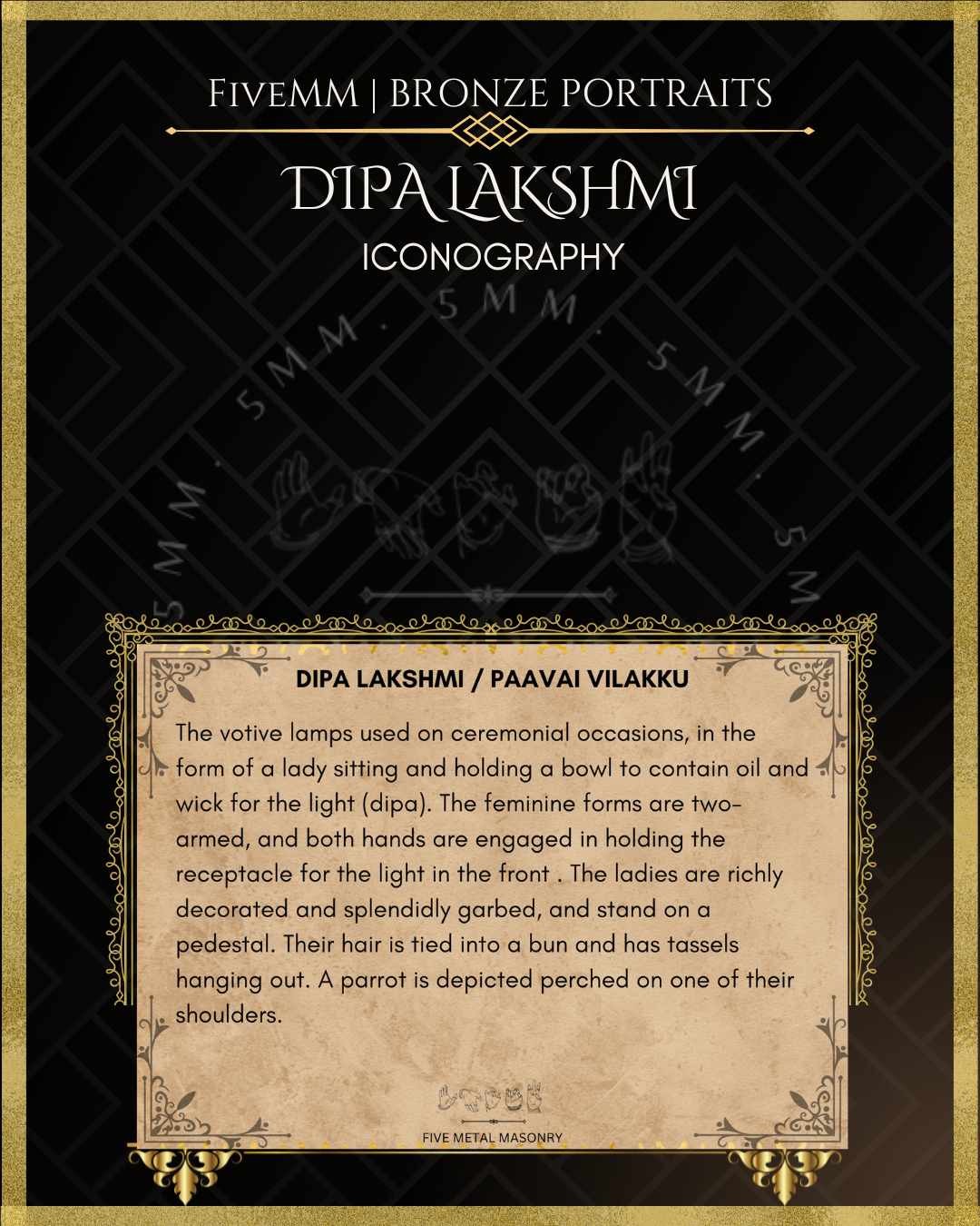 Set of Dipalakshmi / Paavai Vilakku Panchaloha Bronze statue – per Shilpa Sastra iconography, handcrafted by lost wax casting – Iconographic description