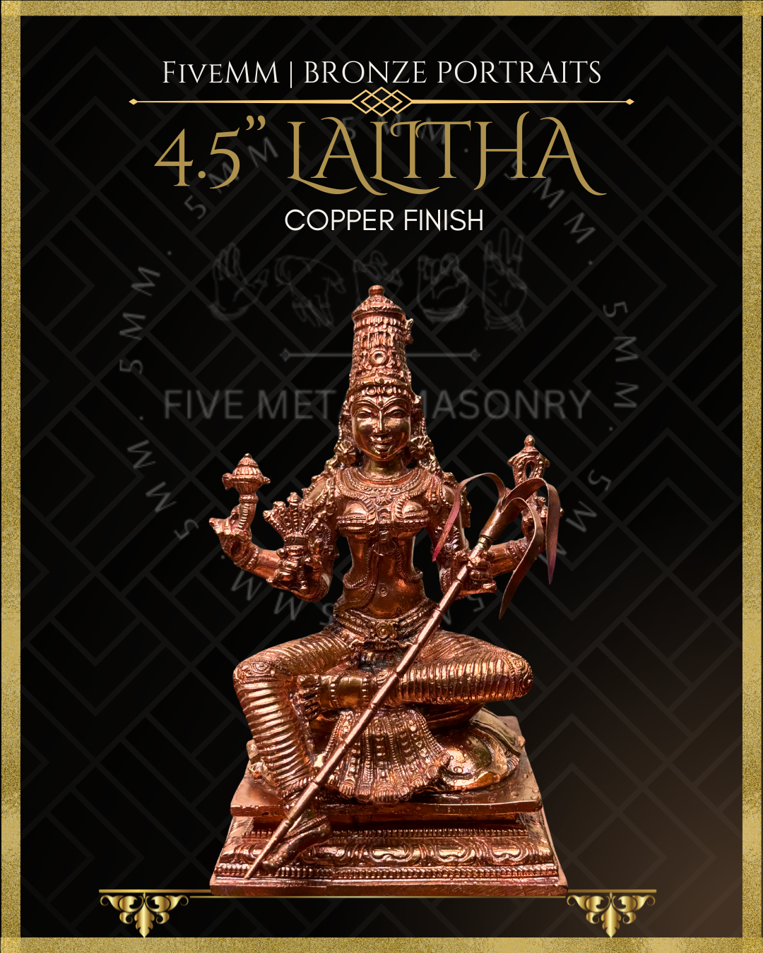 Lalita Tripurasundari Panchaloha Bronze statue – per Shilpa Sastra iconography, handcrafted by lost wax casting – Front view