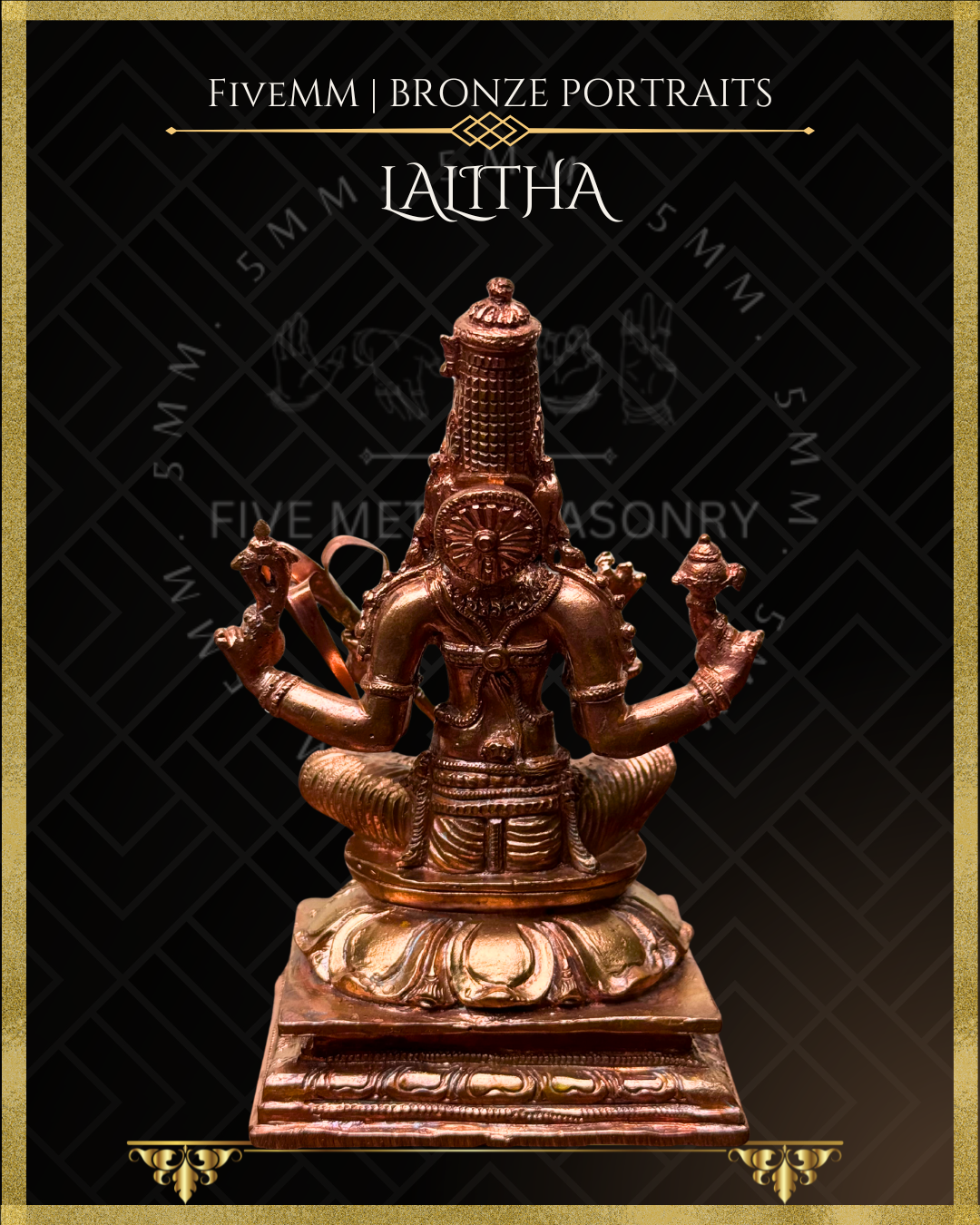 Lalita Tripurasundari Panchaloha Bronze statue – per Shilpa Sastra iconography, handcrafted by lost wax casting – Rear view