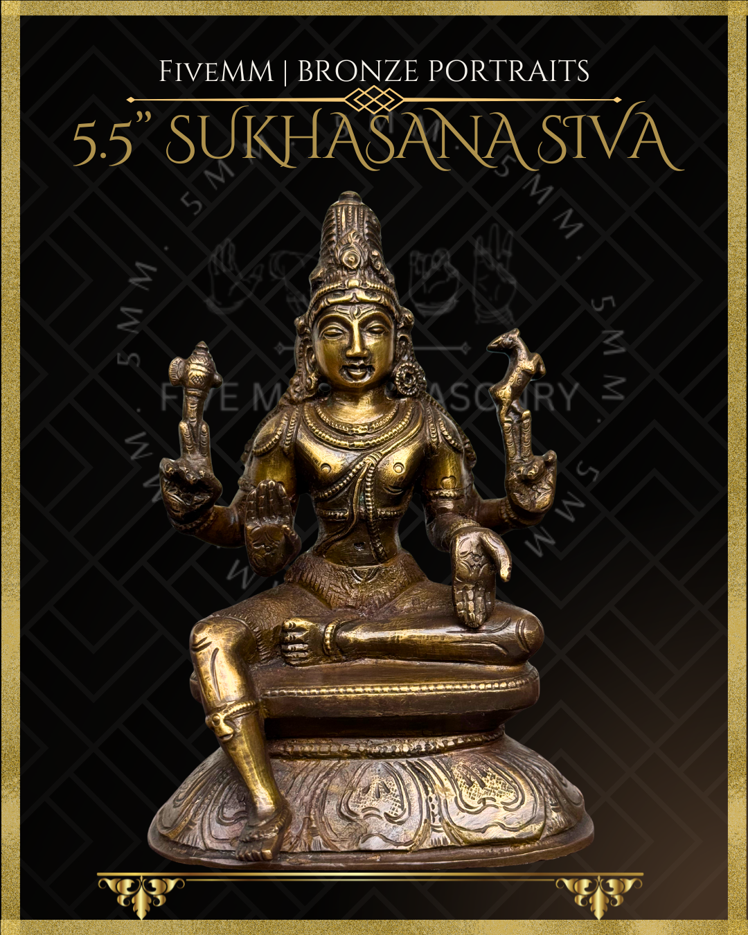 Sukhasana Shiva Panchaloha Bronze statue – per Shilpa Sastra iconography, handcrafted by lost wax casting – Front view