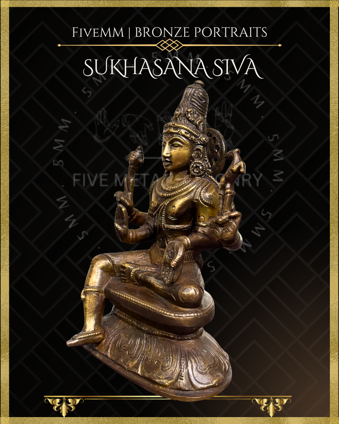 Sukhasana Shiva Panchaloha Bronze statue – per Shilpa Sastra iconography, handcrafted by lost wax casting – Left facing view