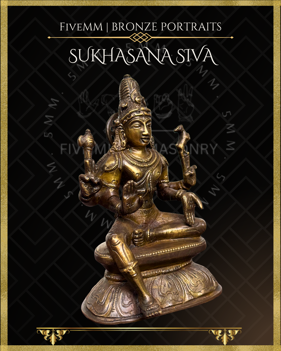 Sukhasana Shiva Panchaloha Bronze statue – per Shilpa Sastra iconography, handcrafted by lost wax casting – Right facing view