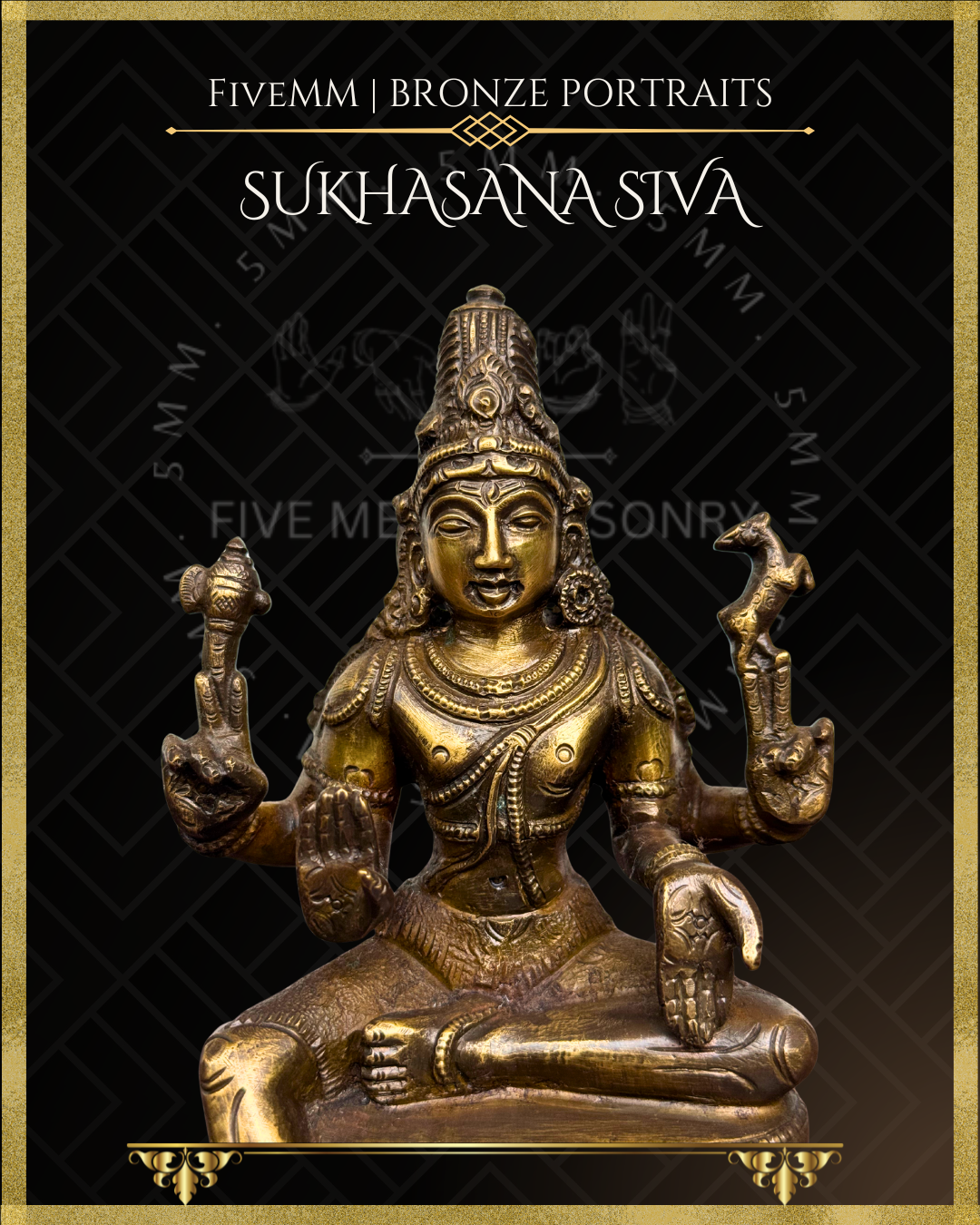 Sukhasana Shiva Panchaloha Bronze statue – per Shilpa Sastra iconography, handcrafted by lost wax casting – closeup view