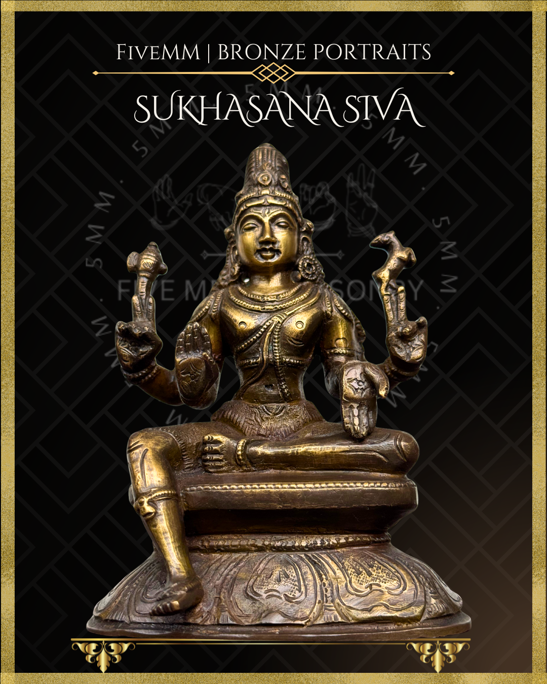 Sukhasana Shiva Panchaloha Bronze statue – per Shilpa Sastra iconography, handcrafted by lost wax casting – Bottom projection view