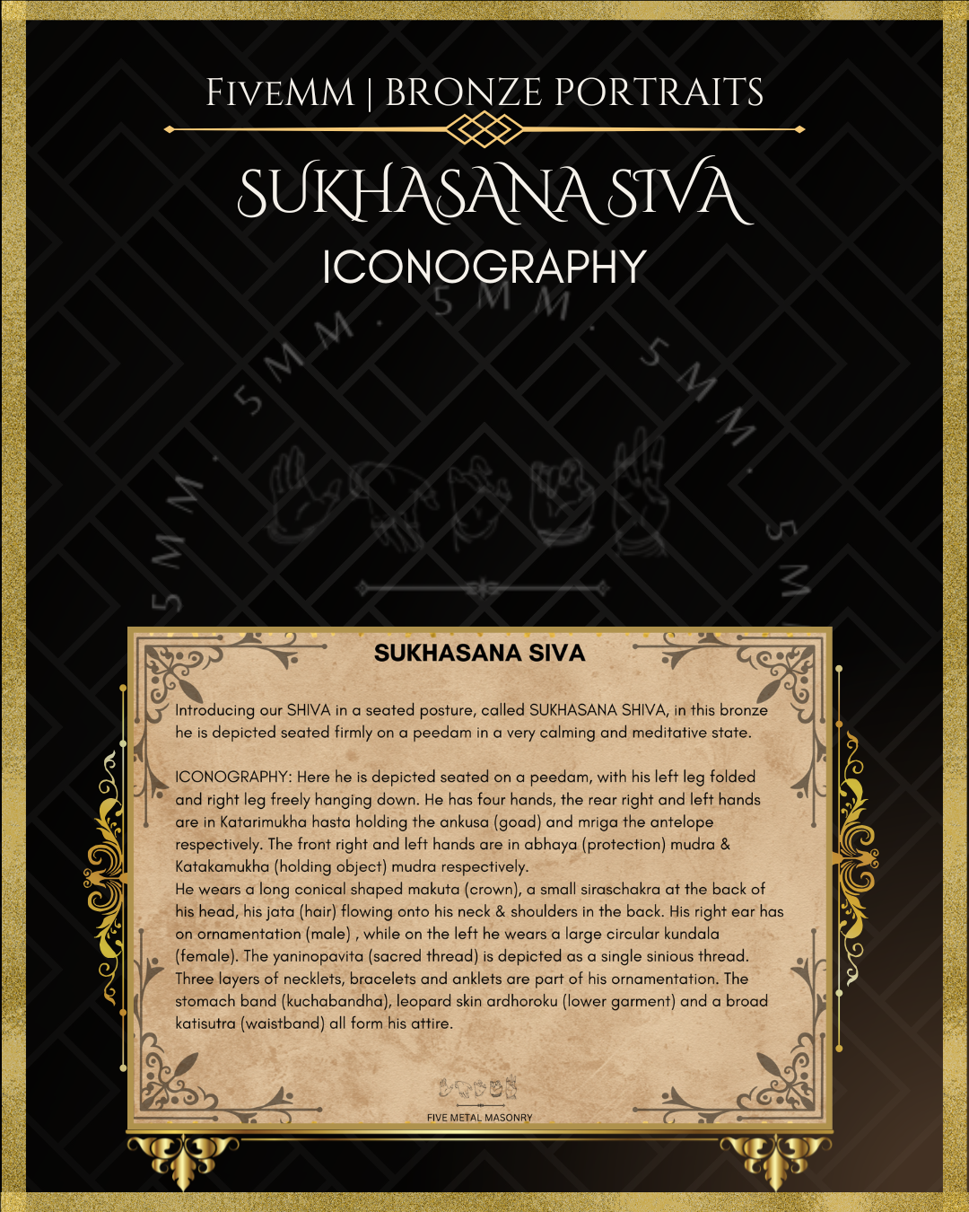 Sukhasana Shiva Panchaloha Bronze statue – per Shilpa Sastra iconography, handcrafted by lost wax casting – Iconographic description