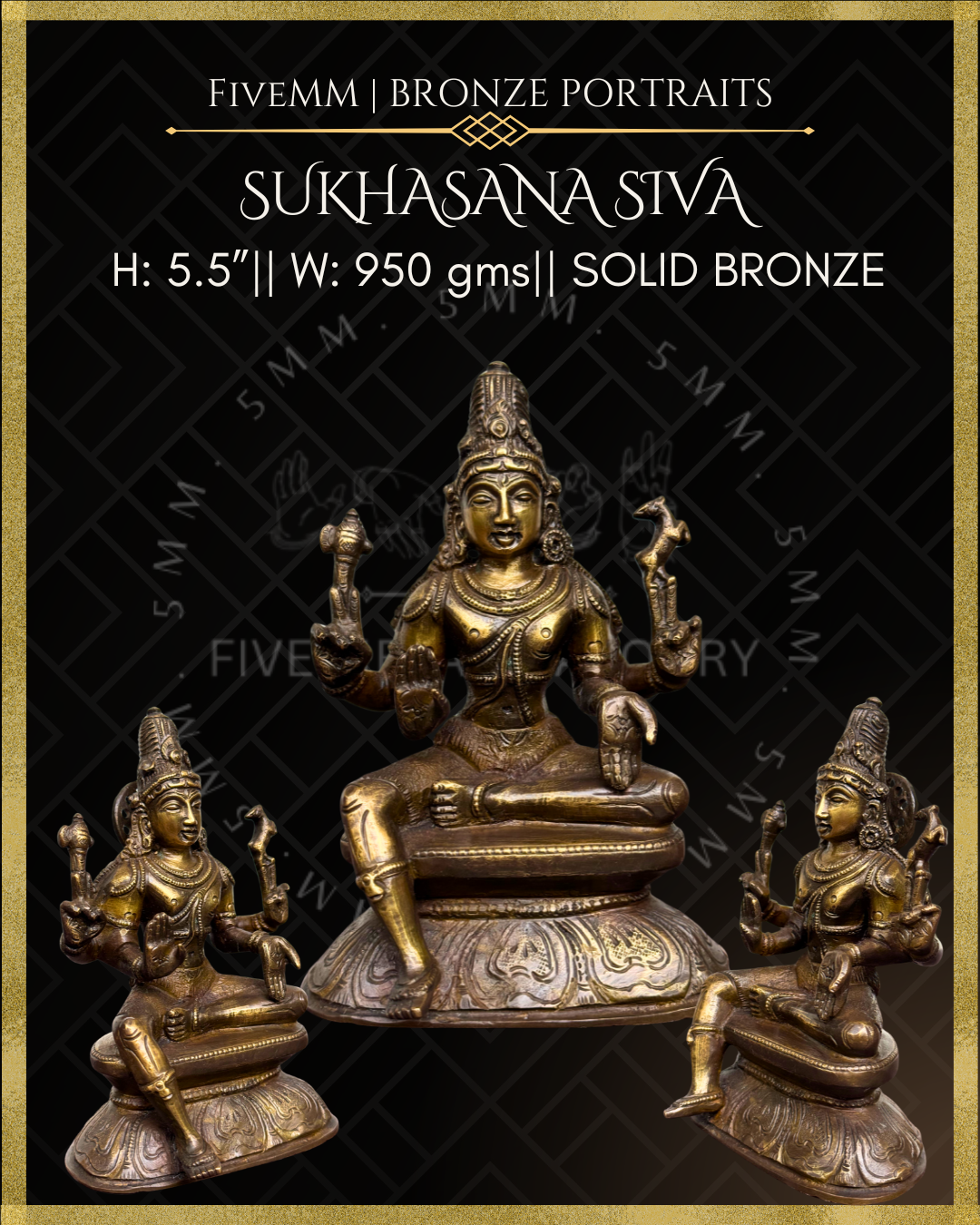 Sukhasana Shiva Panchaloha Bronze statue – per Shilpa Sastra iconography, handcrafted by lost wax casting – All angles view