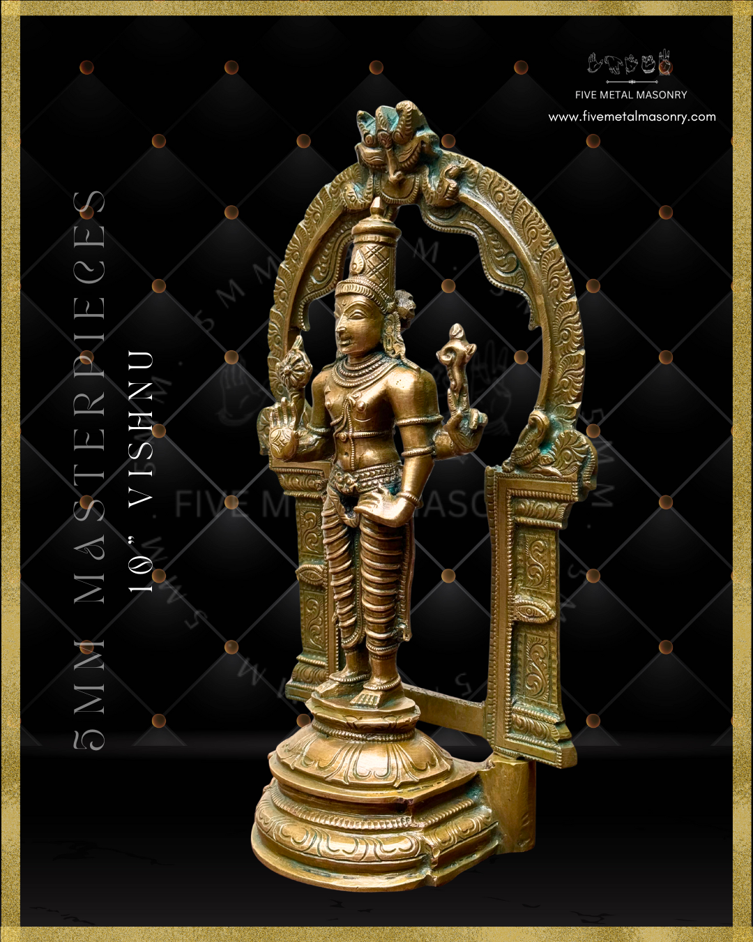 Vishnu Panchaloha Bronze statue -  Masterpieces Collection - Iconography per Shilpa Sastra, handcrafted lost wax casting – Left facing view