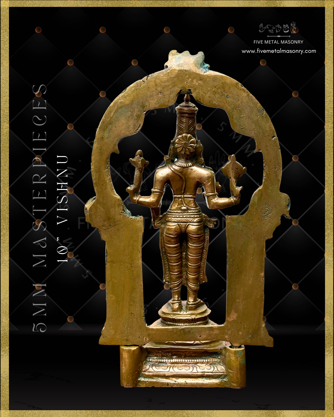 Vishnu Panchaloha Bronze statue -  Masterpieces Collection - Iconography per Shilpa Sastra, handcrafted lost wax casting – Rear view
