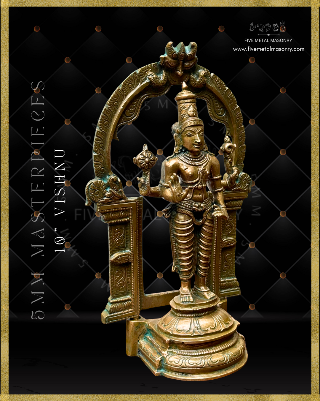 Vishnu Panchaloha Bronze statue -  Masterpieces Collection - Iconography per Shilpa Sastra, handcrafted lost wax casting – Right facing view