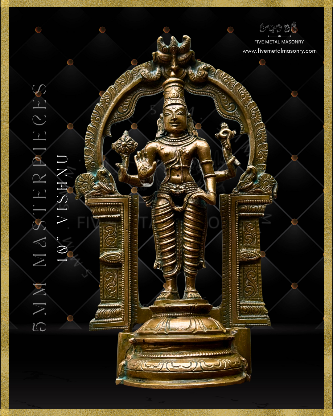 Vishnu Panchaloha Bronze statue -  Masterpieces Collection - Iconography per Shilpa Sastra, handcrafted lost wax casting – Bottom up projected view