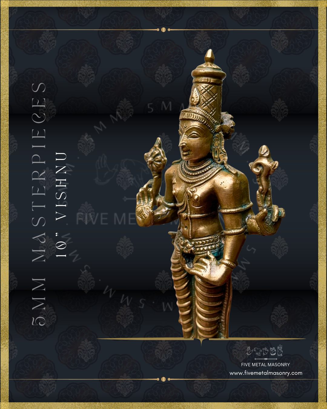 Vishnu Panchaloha Bronze statue -  Masterpieces Collection - Iconography per Shilpa Sastra, handcrafted lost wax casting – Closeup side view