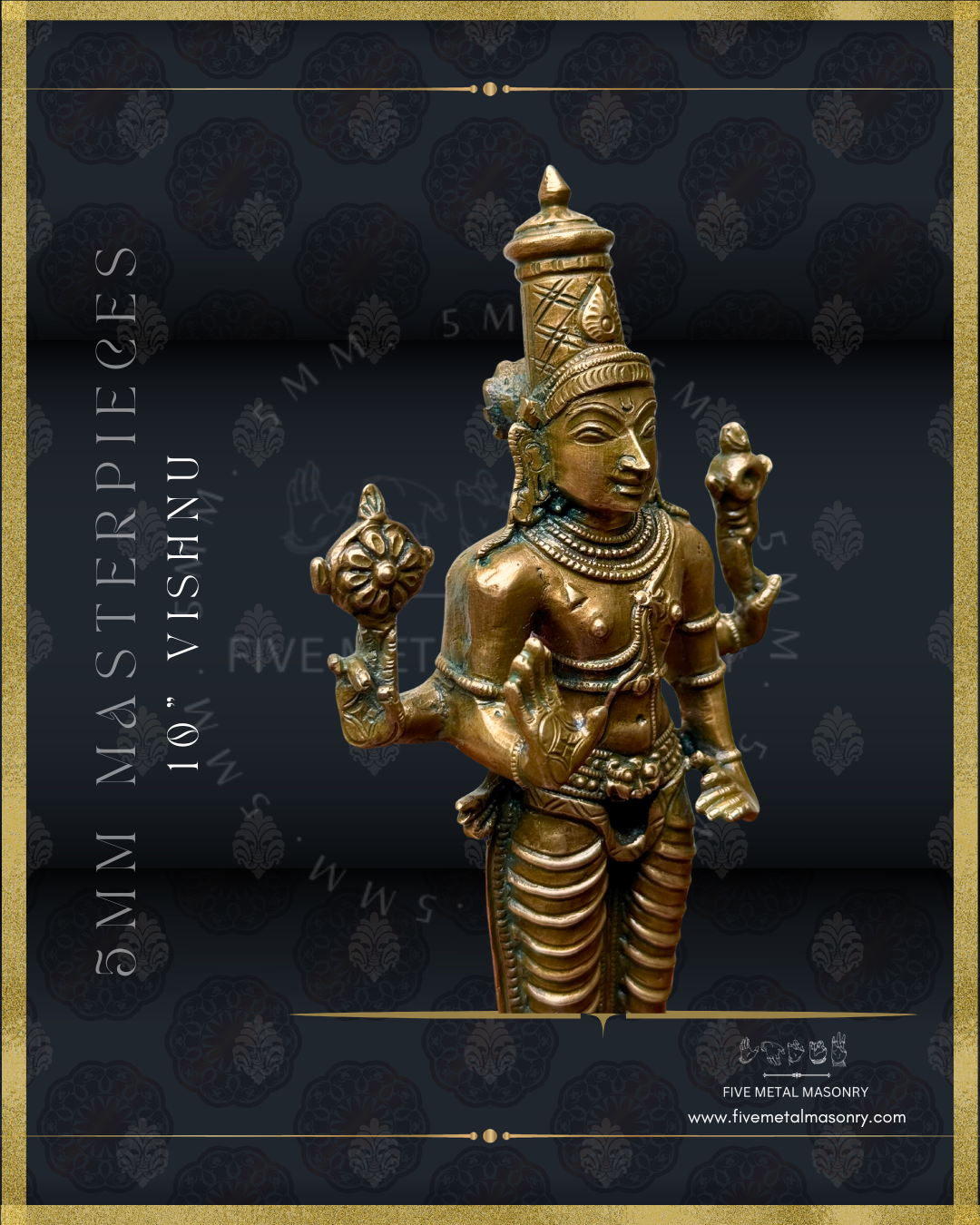 Vishnu Panchaloha Bronze statue -  Masterpieces Collection - Iconography per Shilpa Sastra, handcrafted lost wax casting – Closeup side view