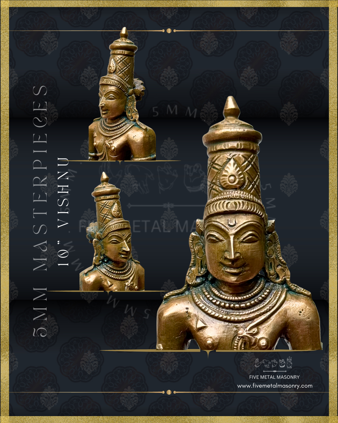 Vishnu Panchaloha Bronze statue -  Masterpieces Collection - Iconography per Shilpa Sastra, handcrafted lost wax casting – Face Closeup view