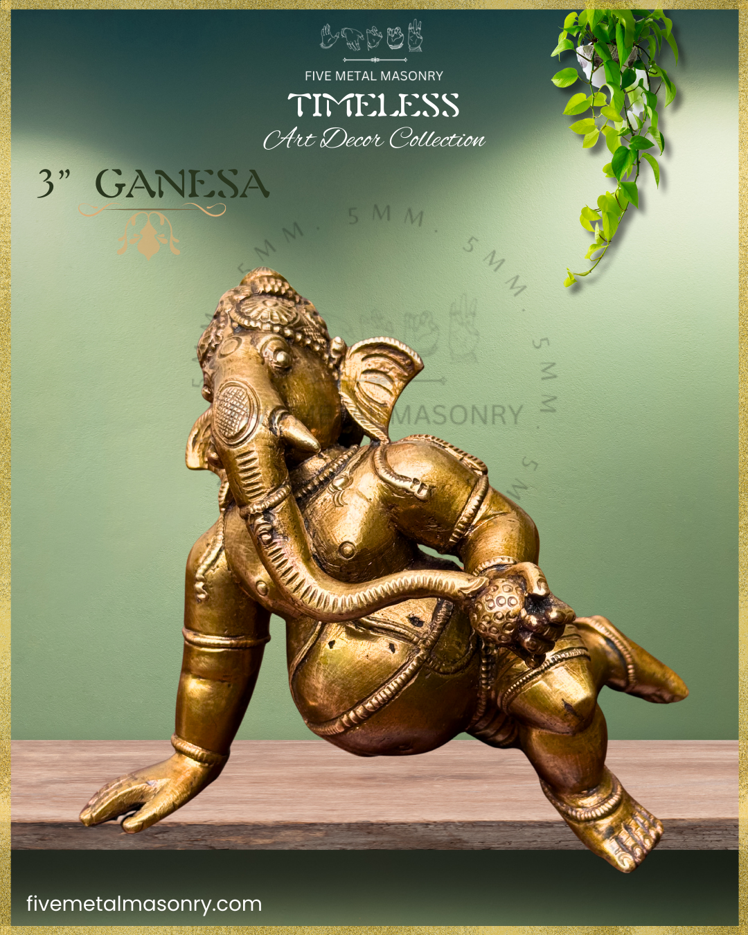 Ganesha Crawling Panchaloha Bronze statue – Timeless Collection - Iconography per Shilpa Sastra, Handcrafted lost wax casting – Front view