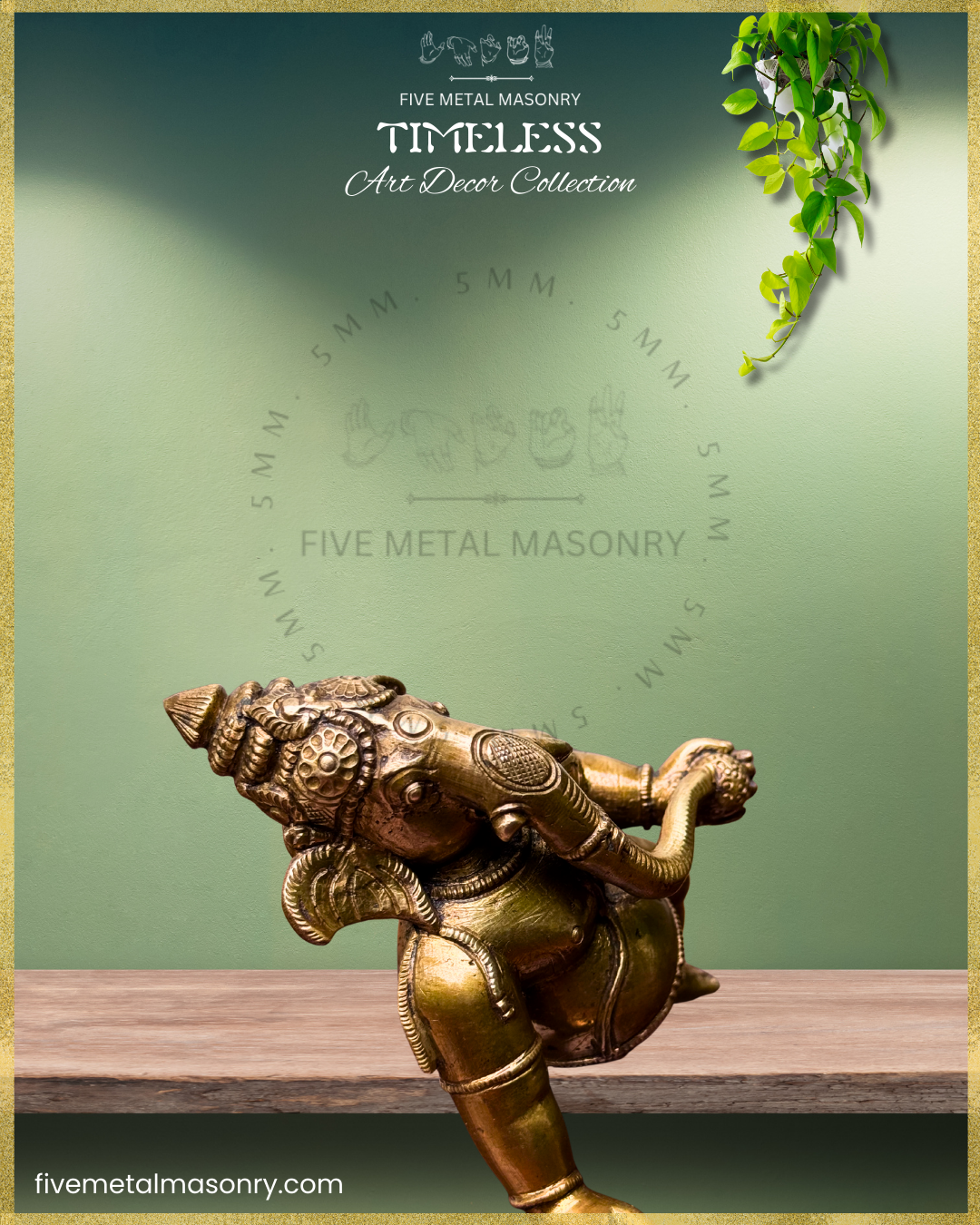 Ganesha Crawling Panchaloha Bronze statue – Timeless Collection - Iconography per Shilpa Sastra, Handcrafted lost wax casting – Face closeup view