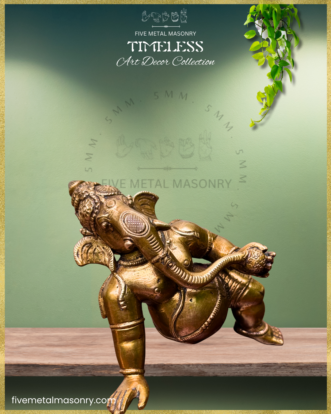 Ganesha Crawling Panchaloha Bronze statue – Timeless Collection - Iconography per Shilpa Sastra, Handcrafted lost wax casting – Right facing view