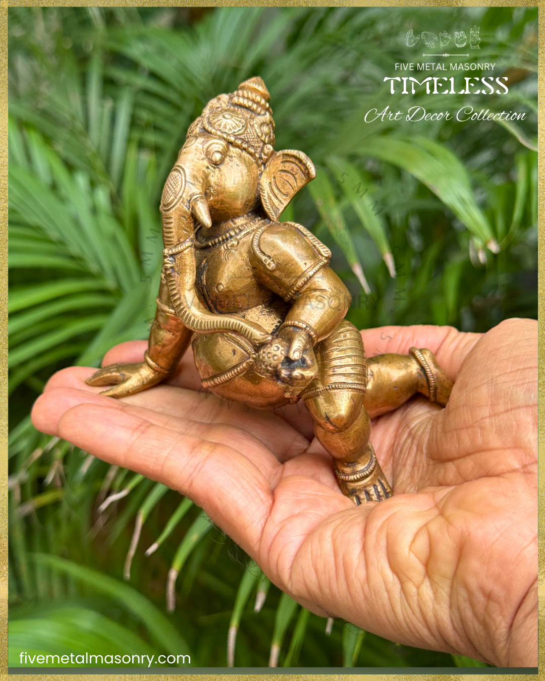 Ganesha Crawling Panchaloha Bronze statue – Timeless Collection - Iconography per Shilpa Sastra, Handcrafted lost wax casting – On hand view