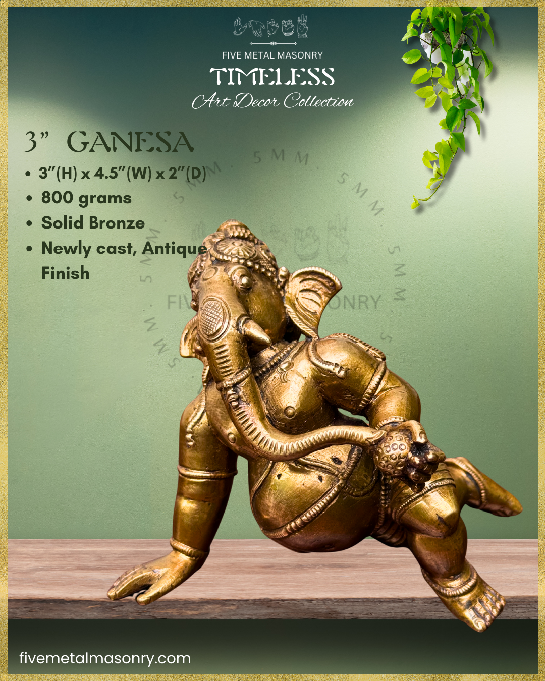 Ganesha Crawling Panchaloha Bronze statue – Timeless Collection - Iconography per Shilpa Sastra, Handcrafted lost wax casting – Specifications