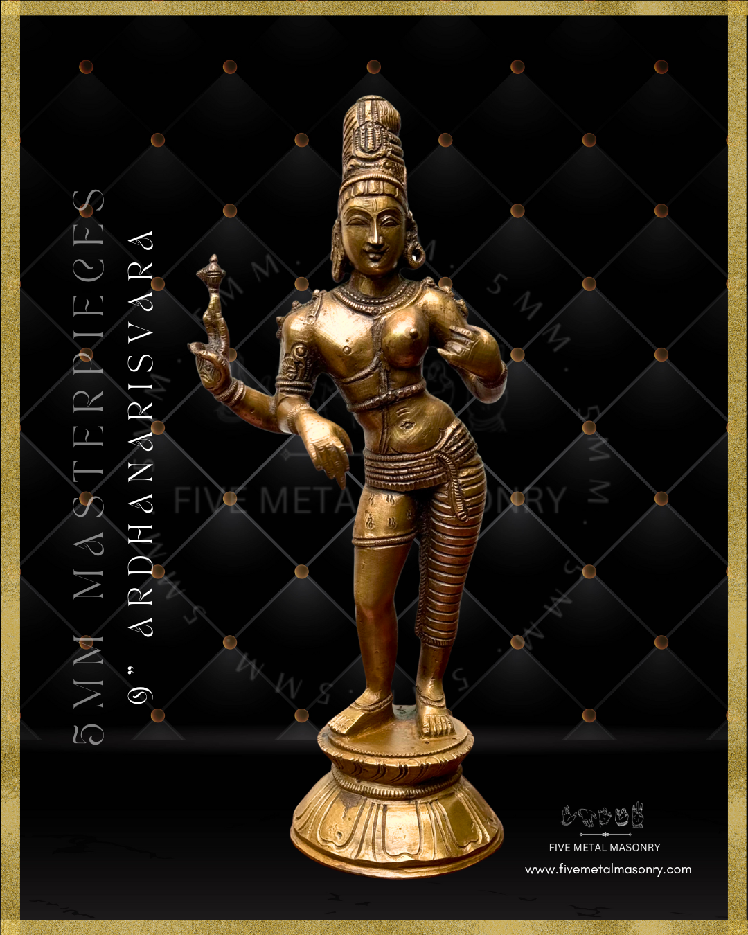 Ardhanarisvara Bronze Panchaloha statue- Masterpieces Collection – Shilpa Sastra iconography, handcrafted lost wax casting – Front view