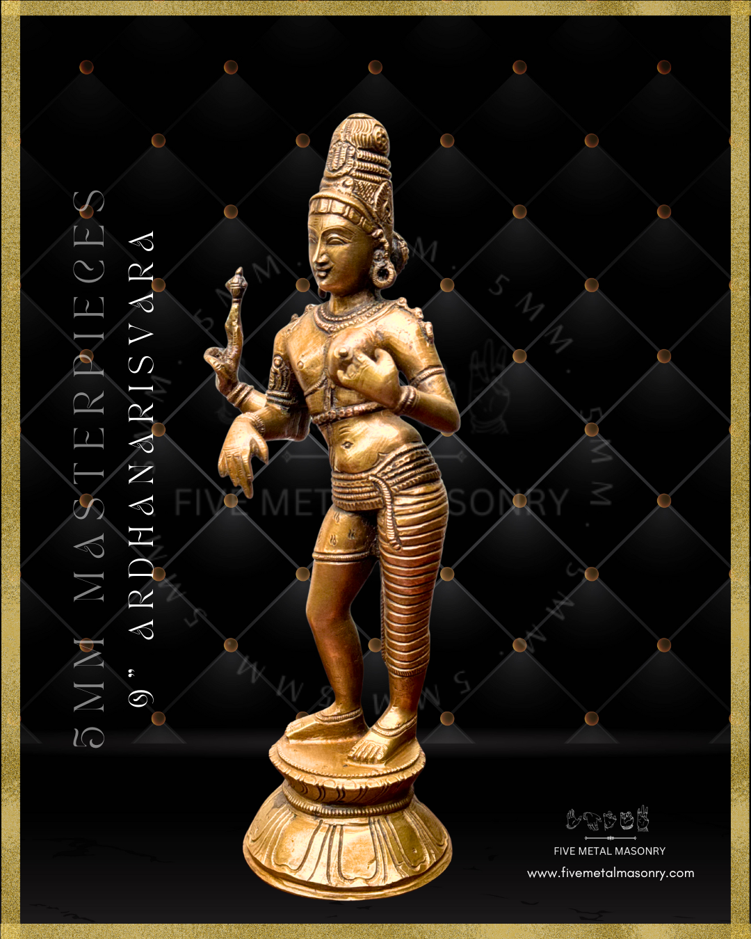 Ardhanarisvara Bronze Panchaloha statue- Masterpieces Collection – Shilpa Sastra iconography, handcrafted lost wax casting – Left facing view