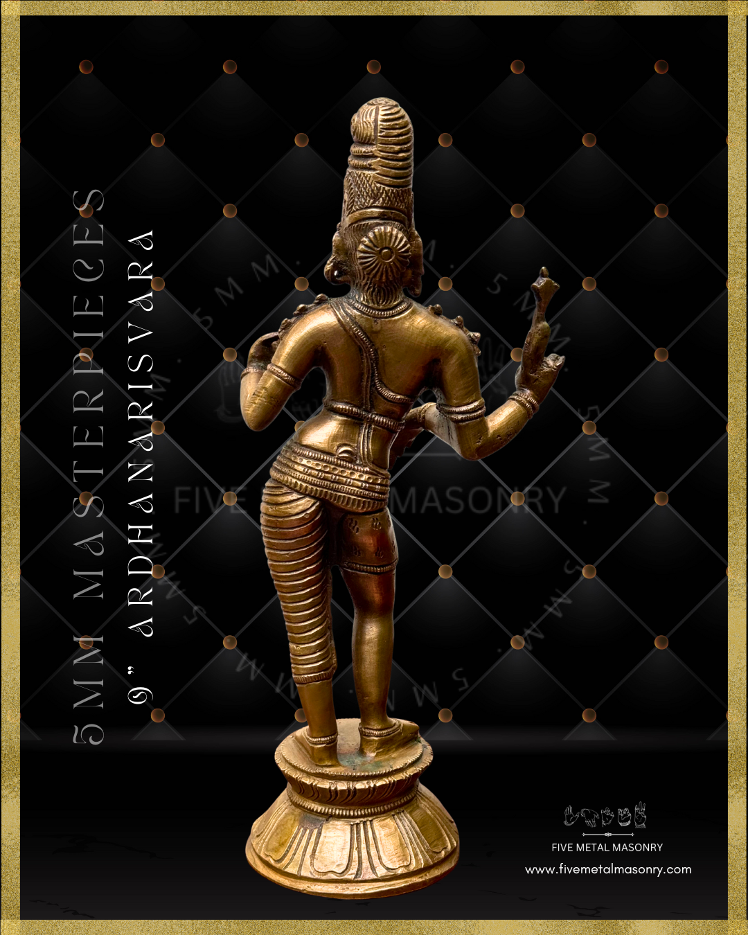 Ardhanarisvara Bronze Panchaloha statue- Masterpieces Collection – Shilpa Sastra iconography, handcrafted lost wax casting – Rear view